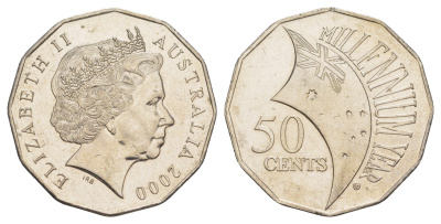 Австралия 50 центов 2000 Смена тысячелетия - 2000 год KM 488.1 медно-никель UNC 91-113