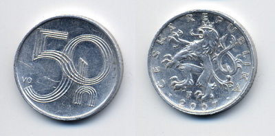 ЧЕХИЯ 50 ГЕЛЛЕРОВ 2007 KM 3.2 алюминий 46-719