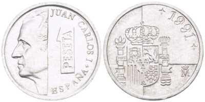 ИСПАНИЯ 1 ПЕСЕТА 1991 ХУАН КАРЛОС I (1975-) KM 832 алюминий 214-113