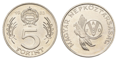 Венгрия 5 форинтов 1983 Продовольственная программа - ФАО KM 628 медно-никель BU 87-133