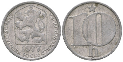 Чехословакия 10 геллеров 1977 KM 80 алюминий 4621-539