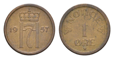 Норвегия 1 эре 1957 Хокон VII (1905-1957) KM 398 бронза 4632-1068