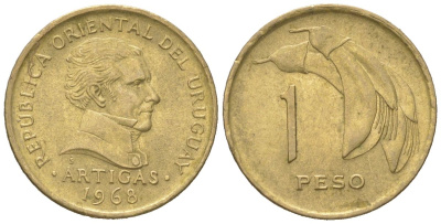 Уругвай 1 песо 1968 KM 49 никель латунь 4585-1249