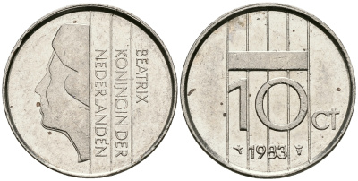 НИДЕРЛАНДЫ 10 ЦЕНТОВ 1983 БЕАТРИКС KM 203 никель 96-563