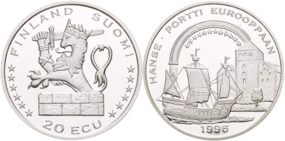 ФИНЛЯНДИЯ 20 ЭКЮ 1996 ФИНЛЯНДИЯ ВОРОТА В ЕВРОПУ серебро PROOF 1088-9-61