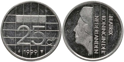 НИДЕРЛАНДЫ 25 ЦЕНТОВ 1999 БЕАТРИКС KM 204 никель 112-749