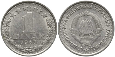 Югославия 1 динар 1965 KM 47 медно-никель 113-542