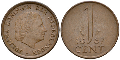 Нидерланды 1 цент 1967 Юлиана (1949-1980) KM 180 бронза    4598-249