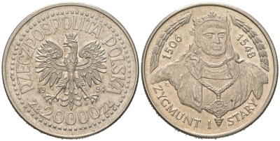 Польша 20000 злотых 1994 серия Польские короли, Сигизмунд I Старый (1506-1548) KM 272 медно-никель  UNC 4512-1042