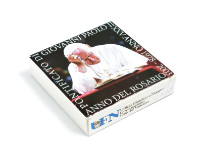 Ватикан 5 евро 2003 R, молитвенный год, в оригинальной коробке с сертификатом KM 354 серебро PROOF 2-4-2-27