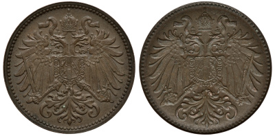 Австрия 2 геллера инкузный брак монетного двора медь 00-817-47