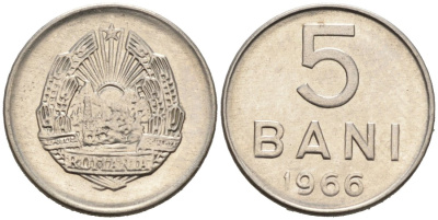 Румыния 5 бани 1966 год тип KM 92 сталь плакированная никелем 4564-643