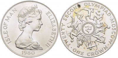 Остров Мэн 1 крона 1980 XXIII Олимпиада 1980 года в Москве, виды спорта KM 66a серебро UNC 01-171-43