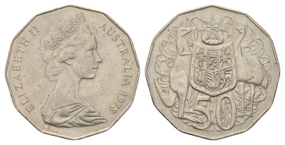 Австралия 50 центов 1978 Елизавета II (1952-2022), герб Австралии, кенгуру KM 68 медно-никель 4565-644