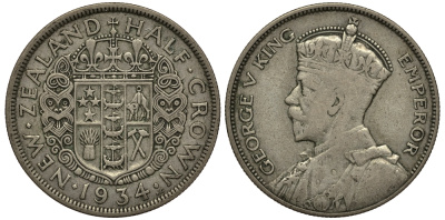 Новая Зеландия 1/2 кроны 1934 Георг V (1910-1936) KM 5 серебро 272-911