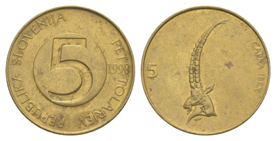 Словения 5 толаров 1998 KM 6 латунь 4571-317