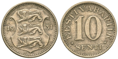 Эстония 10 центов 1931 Республика (1918-1941) KM 12 никель бронза 4615-1131