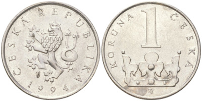Чехия 1 крона 1994 KM 7 сталь плакированная никелем 4613-1029