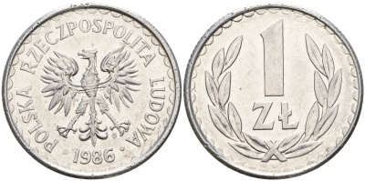 Польша 1 злотый 1986 MW KM 49.2 алюминий    4161-217