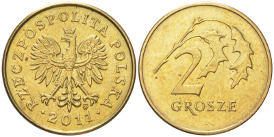 Польша 2 гроша 2011 Y 277 марганец латунь UNC 4614-264