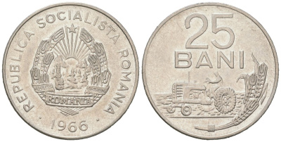 Румыния 25 бань 1966 трактор KM 94 сталь плакировнная никелем 192-1162