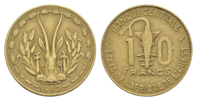 Западная Африка (BCEAO) 10 франков 1980 KM 1a медь алюминий никель 4175-1244