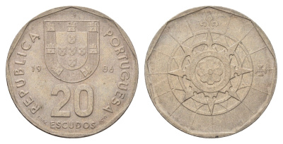 Португалия 20 эскудо 1986 KM 634 медно-никель 4675-336
