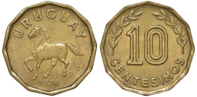 Уругвай 10 сентесимо 1976 KM 66 алюминиевая бронза 4164-739
