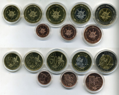 Гернси НАБОР ИЗ 8 МОНЕТ 2003 ЕВРОПРОБНИКИ (крупный формат) СЕРТИФИКАТ КАПСУЛЫ биметалл PROOF 06-081-3