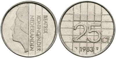 НИДЕРЛАНДЫ 25 ЦЕНТОВ 1983 БЕАТРИКС KM 204 никель 96-266