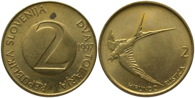 Словения 2 толара 1997 KM 5 латунь 4548-736