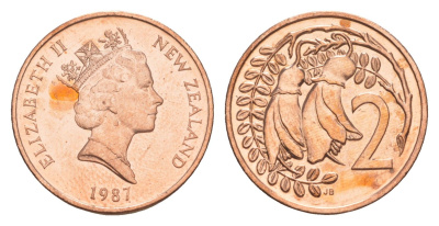 Новая Зеландия 2 цента 1987 KM 59 бронза UNC 4651-161