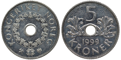 Норвегия 5 крон 1999 Харальд V (1992-) KM 463 медно-никель 4123-816