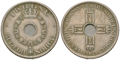 Норвегия 1 крона 1925 Хокон VII (1905-1957) KM 385 медно-никель 4641-553