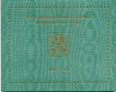 Ватикан евронабор из 8 монет 2010 Бенедикт XVI, в оригинальном буклете KM  MS117 биметалл BUNC 7-1-1-10