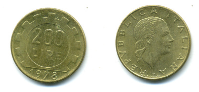 Италия 200 лир 1978 R, шестерня KM 105 алюминиевая бронза 59-1046