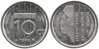 НИДЕРЛАНДЫ 10 ЦЕНТОВ 1999 БЕАТРИКС KM 203 никель 96-1257