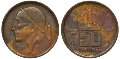 Бельгия 50 сантимов 1975 Belgique KM 148 бронза 4124-544