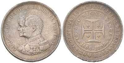 Португалия 200 реалов 1898 400 лет Открытию Индии KM 537 серебро 4171-1141
