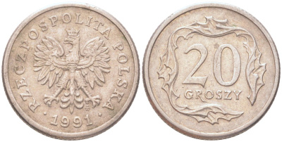Польша 20 грошей 1991 Y 280 медно-никель UNC 4614-643