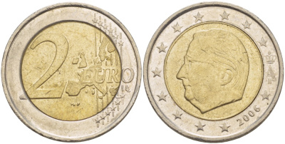 БЕЛЬГИЯ 2 ЕВРО 2006 АЛЬБЕРТ II KM 231 биметалл 4543-351