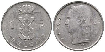 БЕЛЬГИЯ 1 ФРАНК 1966 BELGIE KM 143.1 медно-никель 4382-1017
