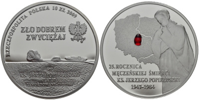 Польша 10 злотых 2009 25 лет со дня убийства Ежи Попелушко, красная слеза KM 701 серебро PROOF 1074-2-62
