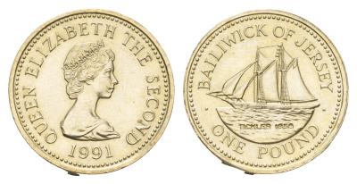 Джерси 1 фунт 1991 Корабли - Шхуна "Tickler", тираж 10.000 экземпляров KM 84 никель латунь BU 1530-1121