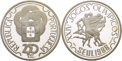 Португалия 250 эскудо 1988 XXIV Олимпийские игры в Сеуле 1988 года, бегуны KM 643а серебро PROOF 01-235-31