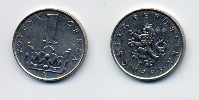 ЧЕХИЯ 1 КРОНА 1993 KM 7 сталь плакированная никелем 46-911