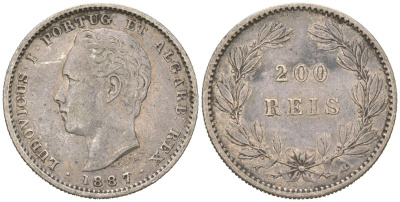 Португалия 200 реалов 1887 Луиш I (1861-1889) KM 512 серебро 4171-1121