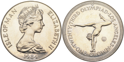 Остров Мэн 1 крона 1984 XXIII летние Олимпийские игры в Лос-Анджелесе 1984 года, художественная гимнастика KM 119a серебро PROOF 02-108-12