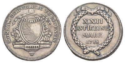 Швейцарские кантоны, Цюрих 1/2 талера 1788 B KM 174 серебро 00-822-75