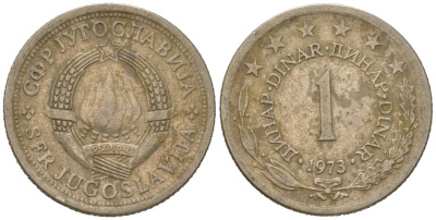 Югославия 1 динар 1973 KM 59 медь цинк никель 4618-341